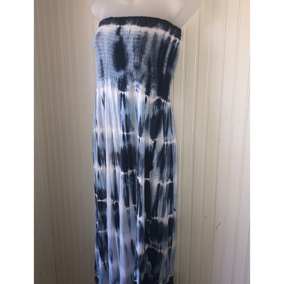 RAVIYA Blue Tie-Dye Strapless MIDI Dress Swimsuit Cover Up Size Large - Picture 4 of 6